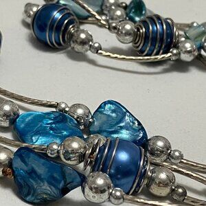 Fashion Costume Blue Silver Bead & Stone Rope Necklace and Bracelet Set